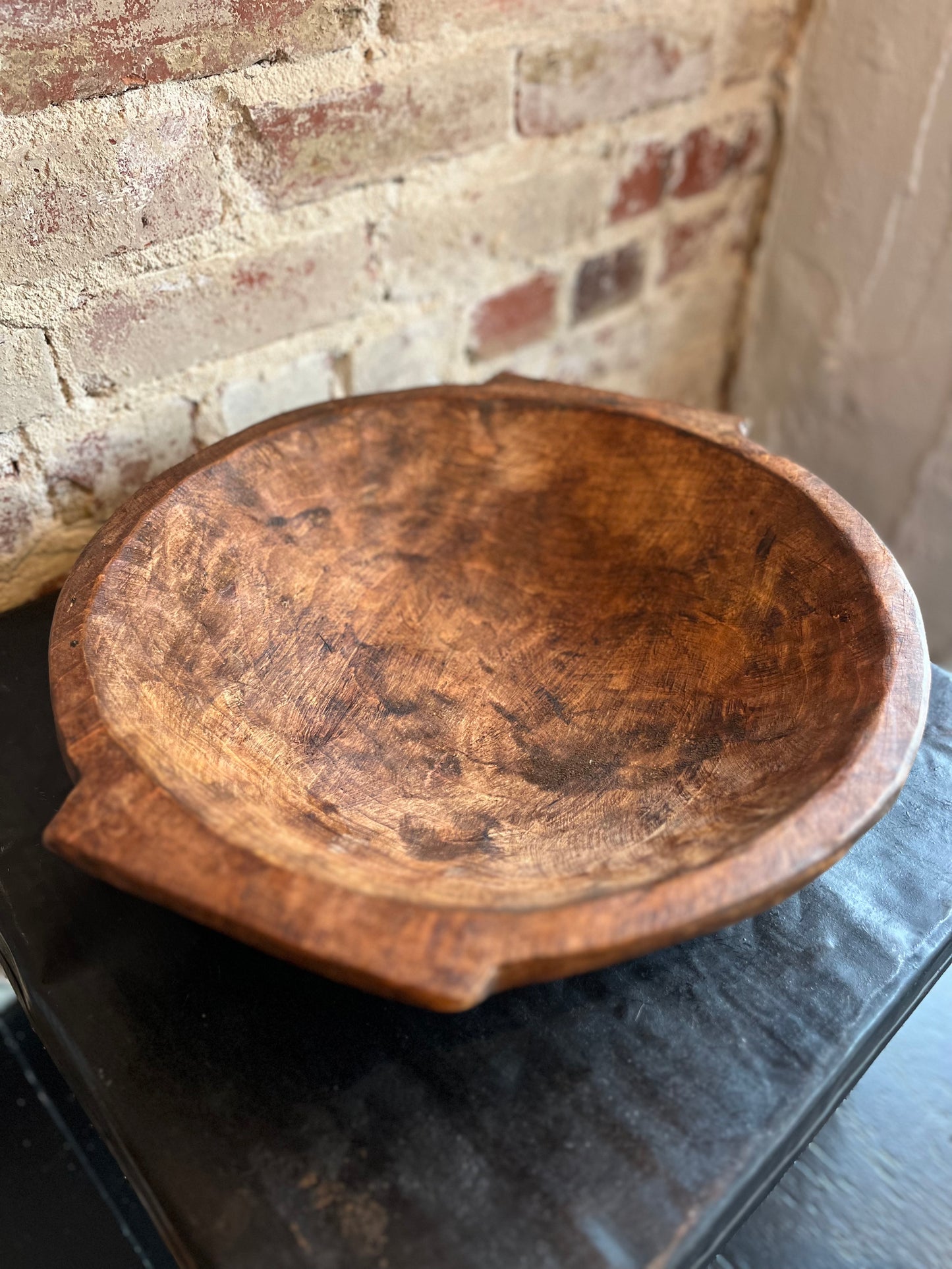 Large Wooden Dough Bowl with Handles