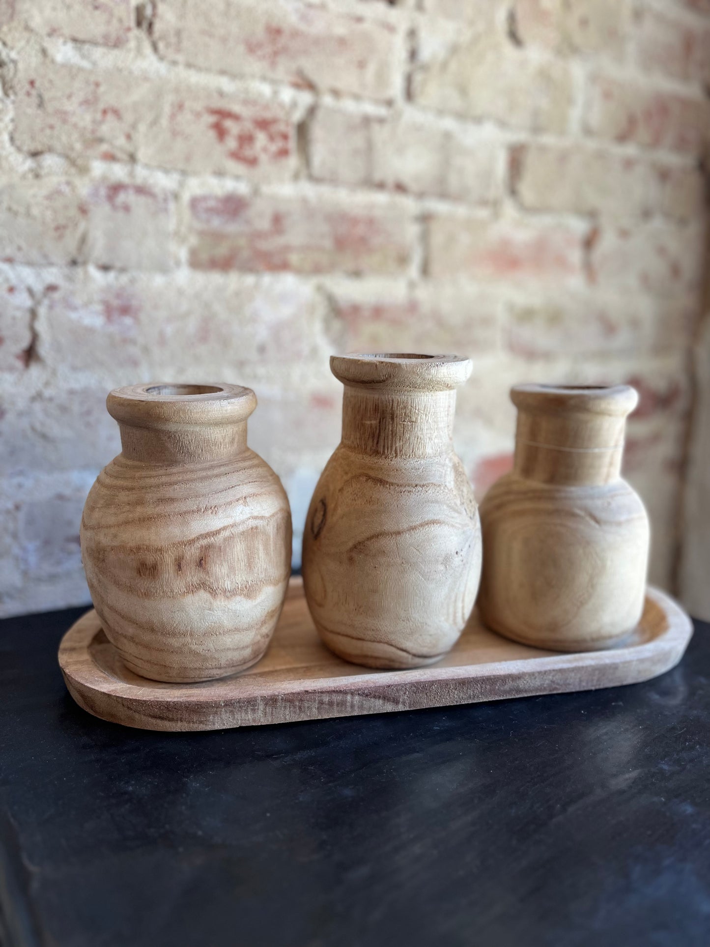 Wooden Vase Tray Set