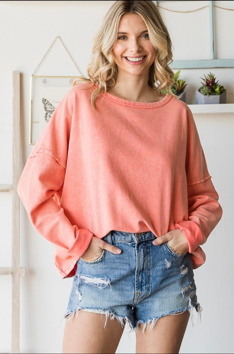 Mineral Washed Open Back Top- Coral