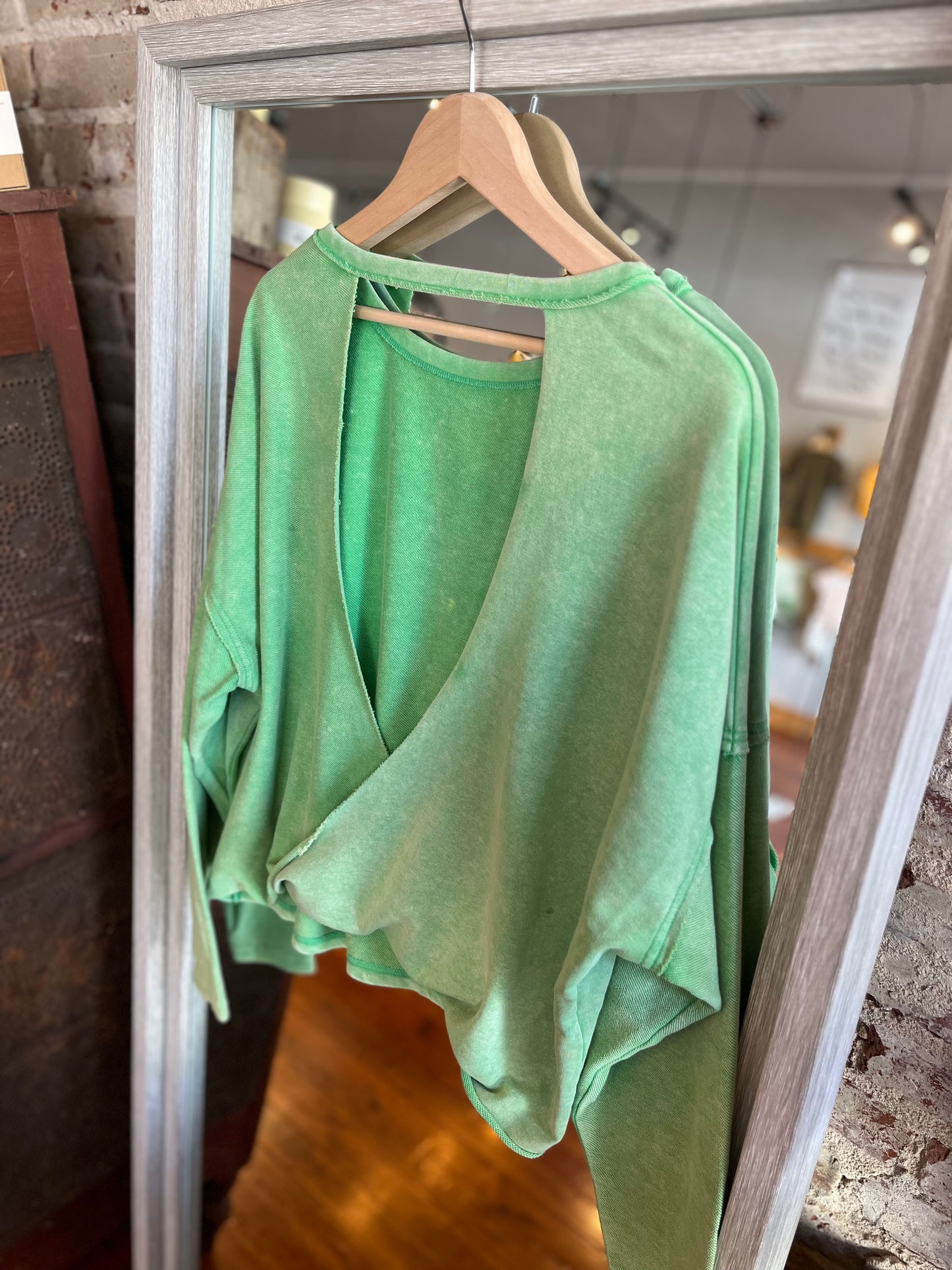 Mineral Washed Open Back Top- Green