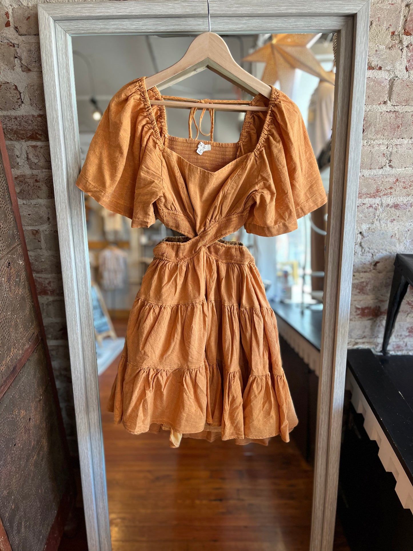 Cross Cut Mini Dress- Amber Orange