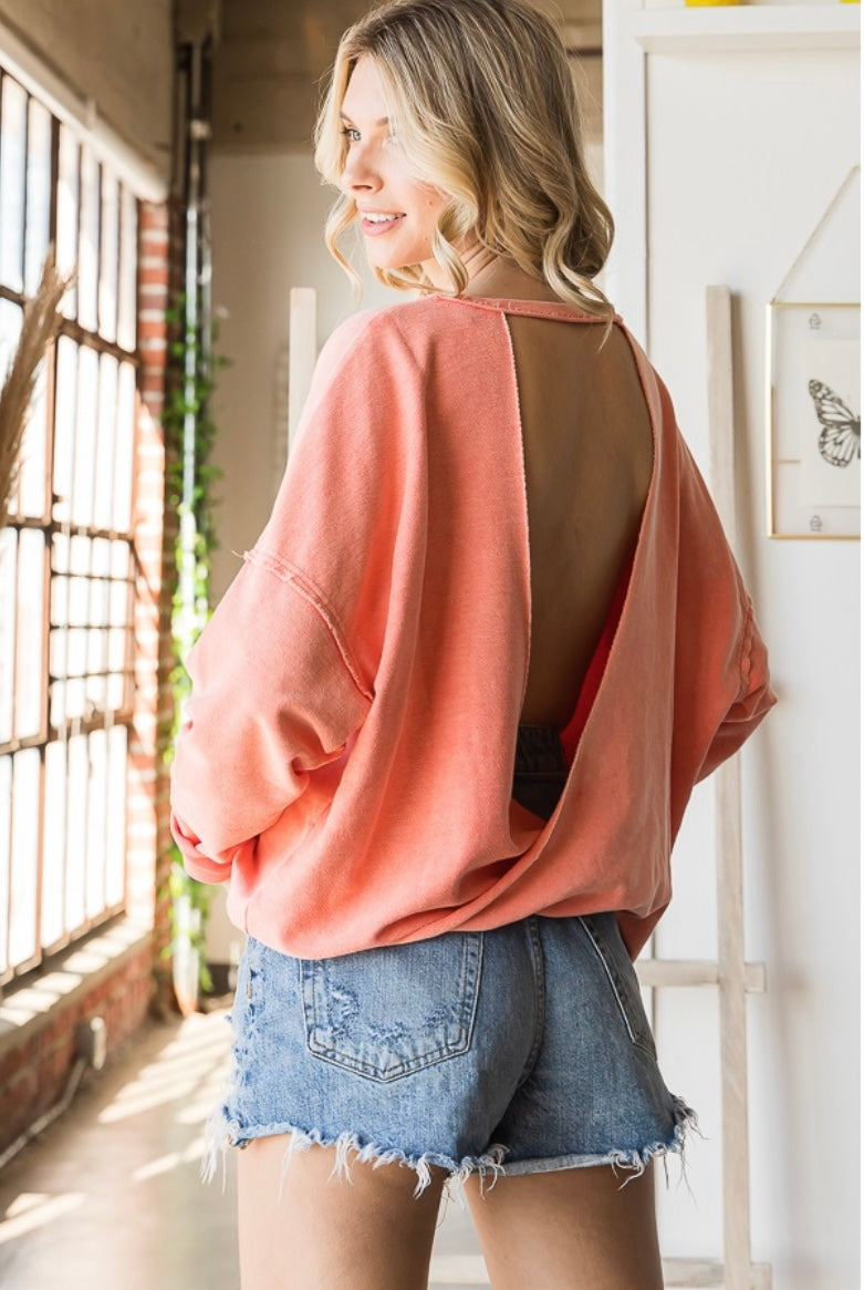 Mineral Washed Open Back Top- Coral