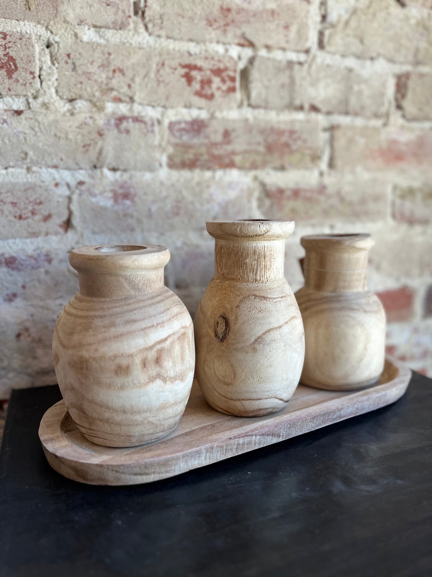 Wooden Vase Tray Set