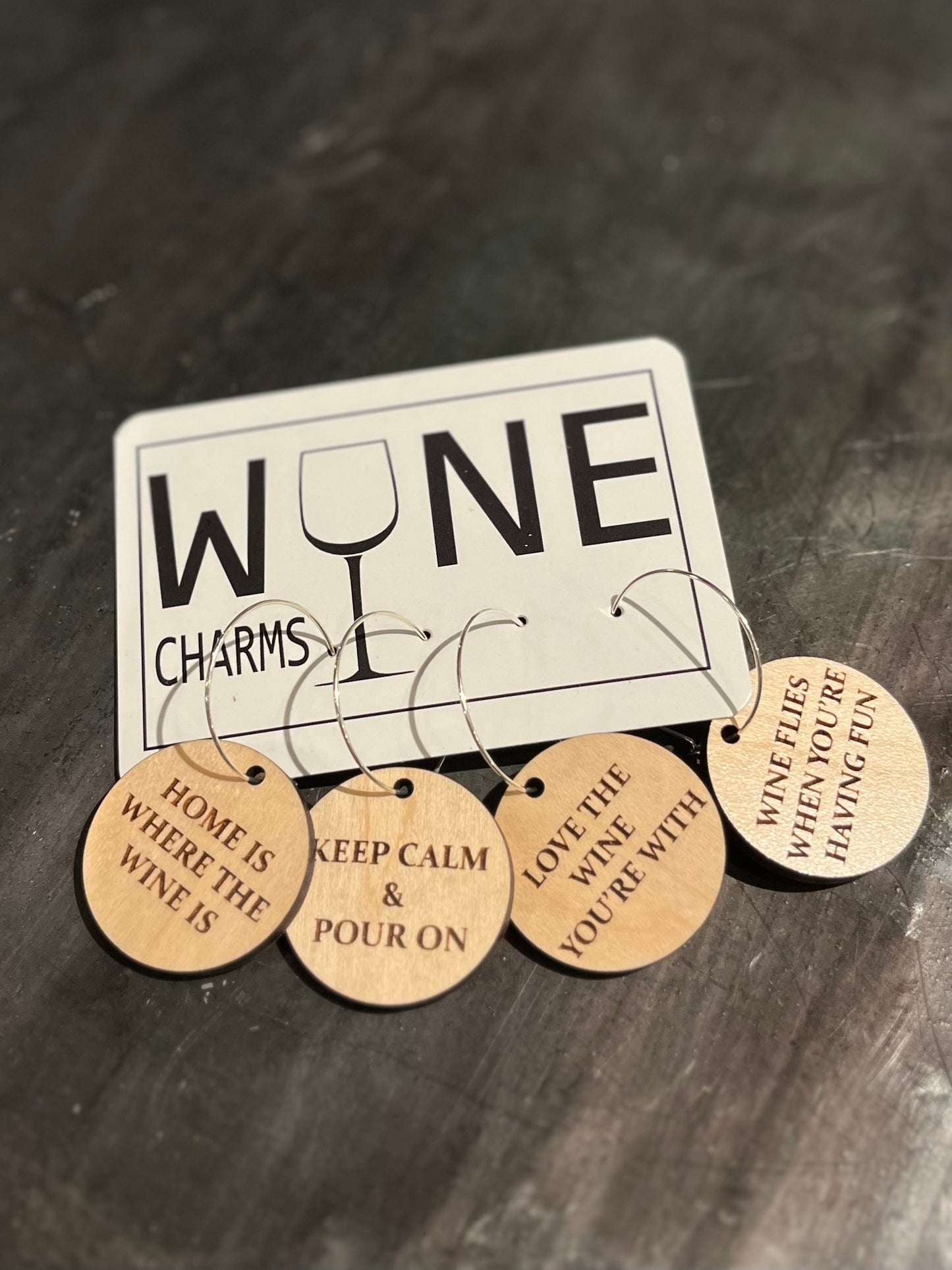 Keep Calm Wine Glass Charms- Maple